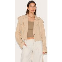 Beige Cropped Belted Hem Trench Coat | PrettyLittleThing US