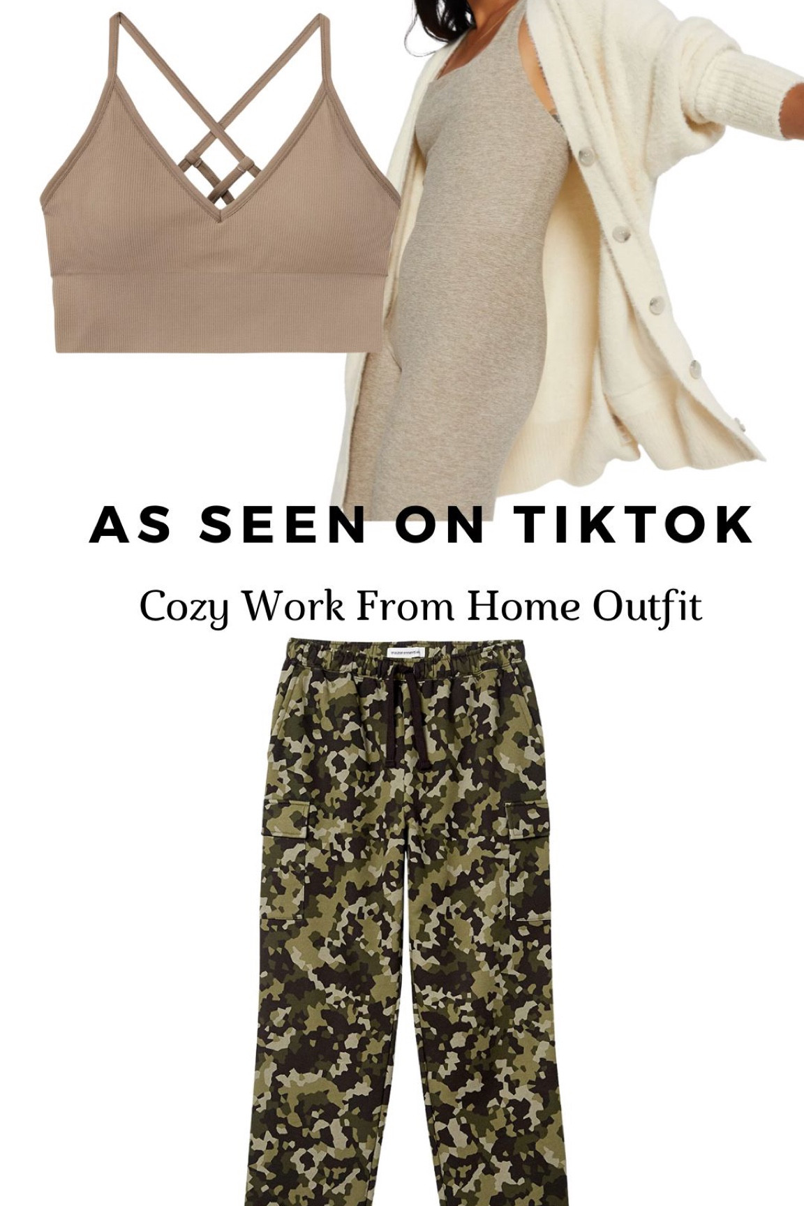My cozy work from home outfit from TikTok! 

I’m 5’2 120 lbs and wearing:
Sweater - S
Tank - S
Pants - S

