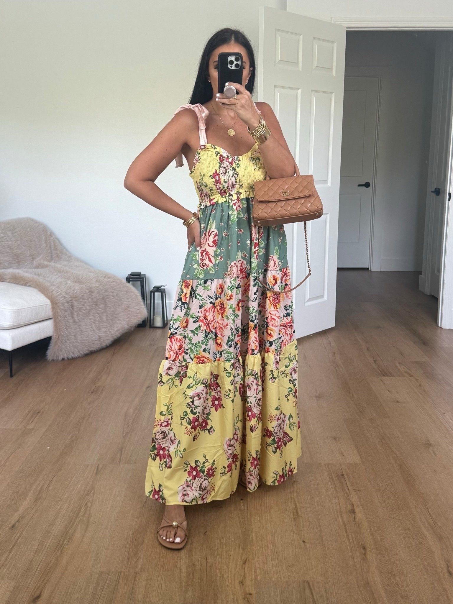 Dress from amazon gives free people vibes. Floral Maxi Dress Sleeveless Tie Shoulder Bohemian Flowy Smocked Dresses Casual Summer Sundress with Pockets. Wearing size medium 