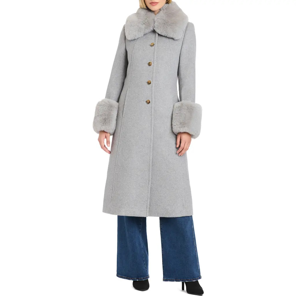 Vince Camuto Single Breasted Coat with Removable Faux Fur Collar & Cuffs in Grey at Nordstrom, Size Medium | Nordstrom