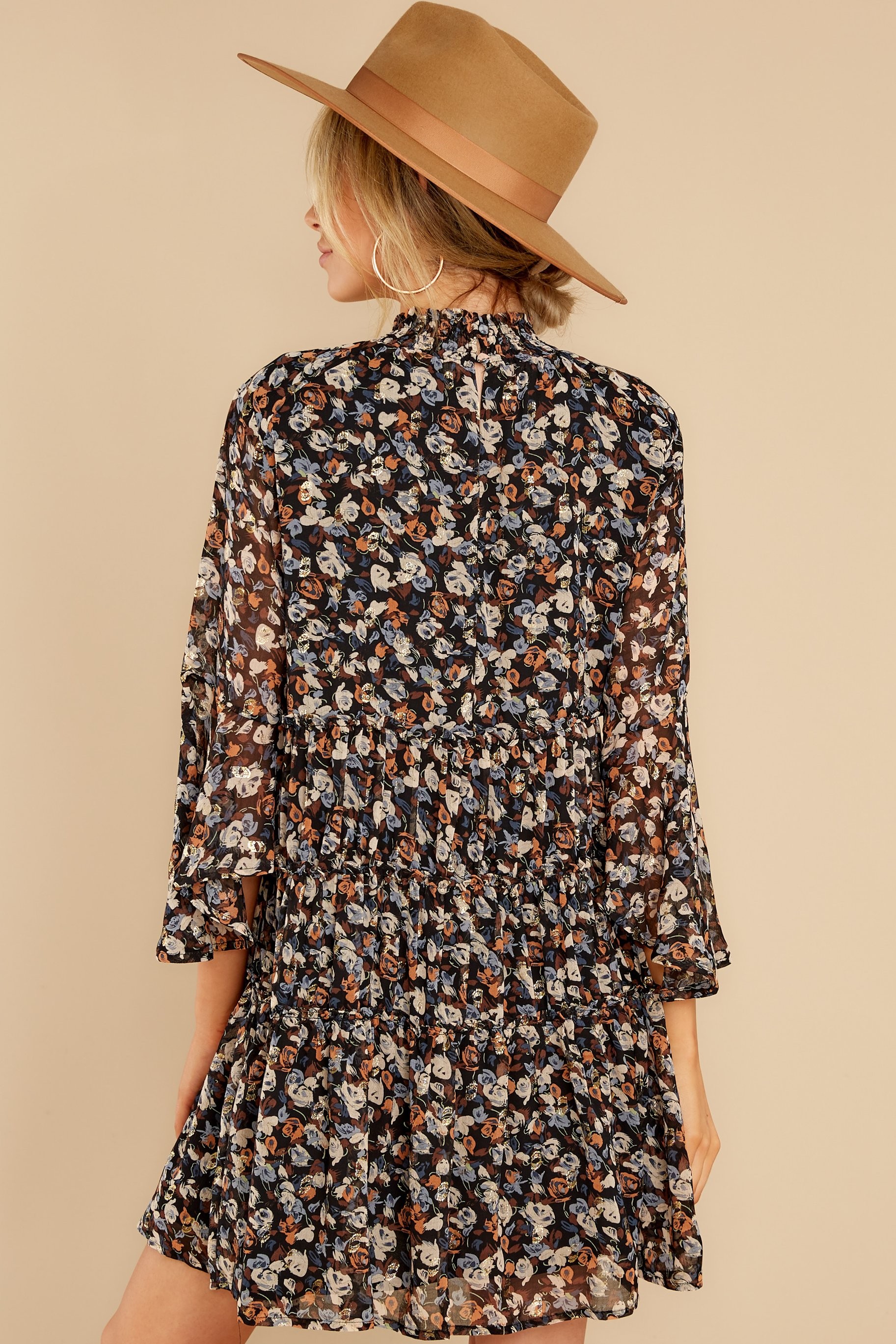 Treasured Moments Black Floral Print Dress | Red Dress 