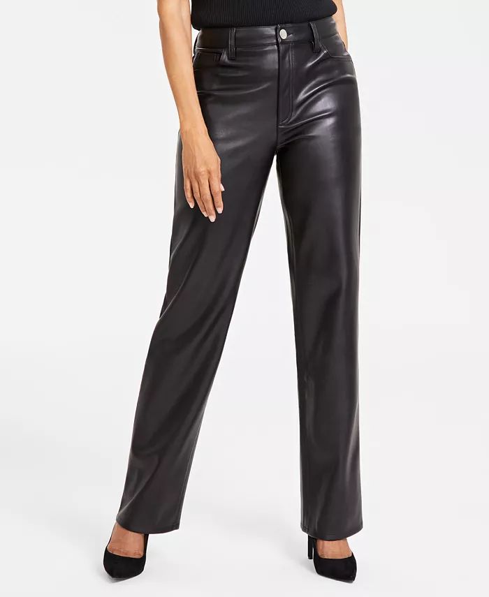 Women's Faux-Leather Straight-Leg Pants, Created for Macy's | Macy's