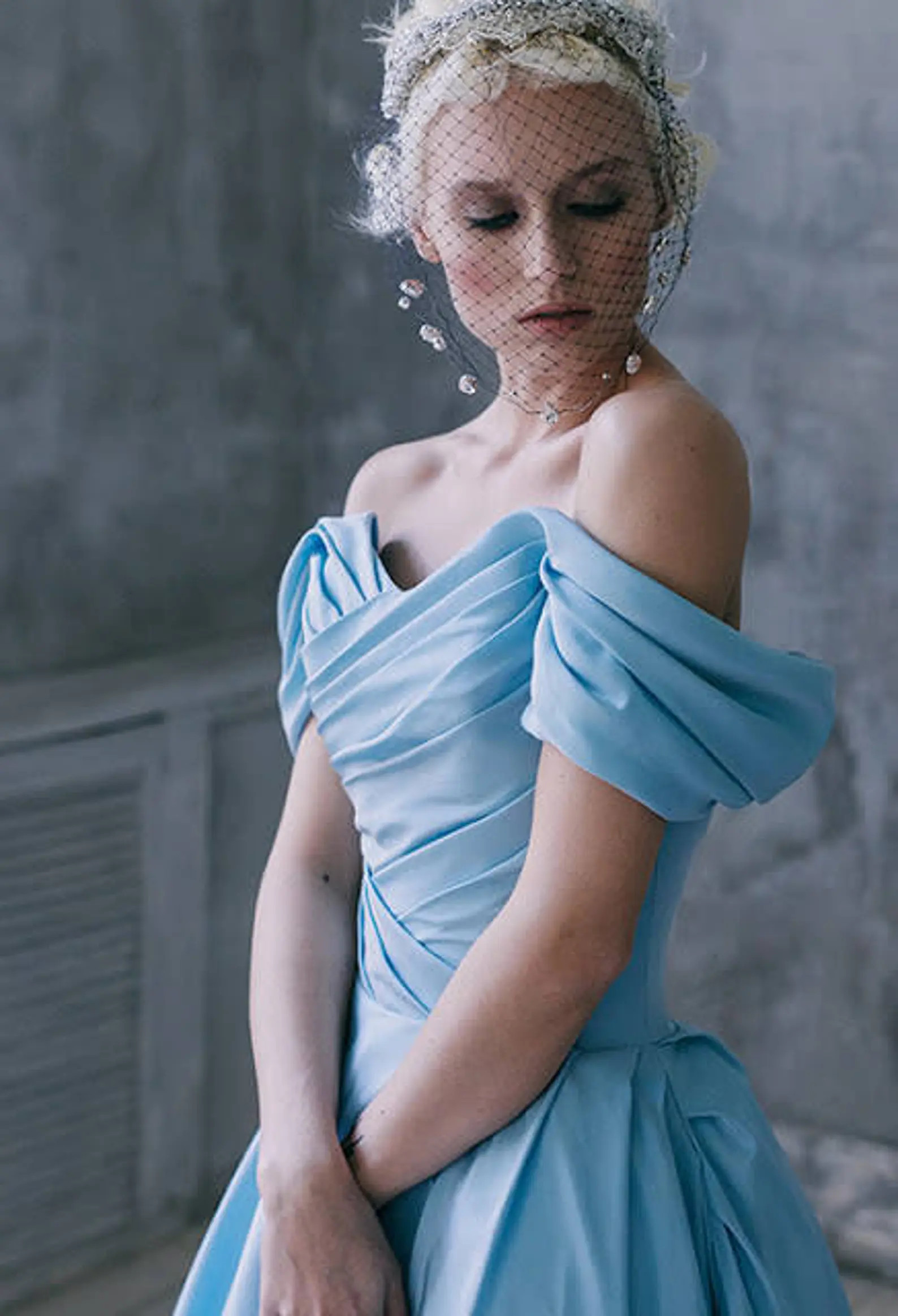 Blue wedding dress with open shoulders/ Alya | Etsy (US)