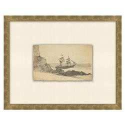 Marina Coastal Beach Beige Seascape Gold Frame Illustration 4 - 12x15 | Kathy Kuo Home