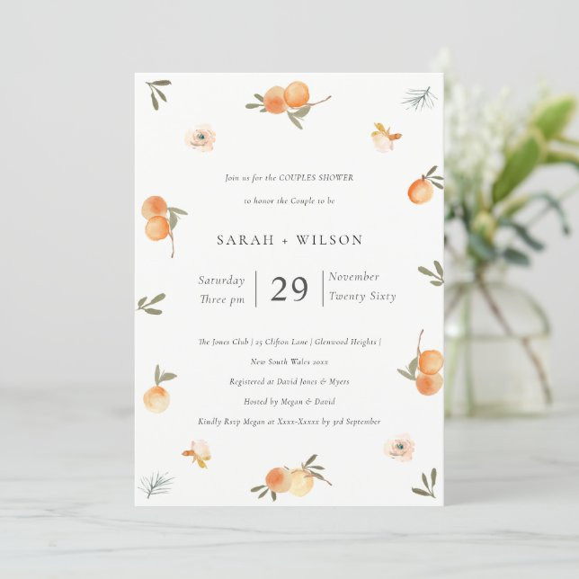 Cute Soft Orange Floral Boho Couples Shower Invite | Zazzle