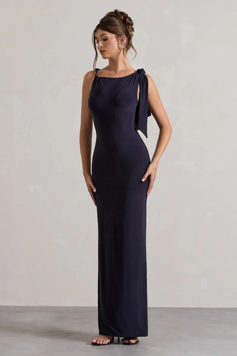 Kacey  Navy Twisted Knot Maxi Dress | Club L London