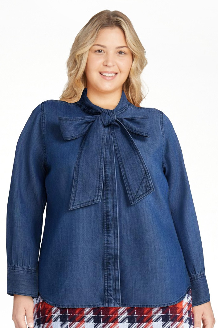 Free Assembly Women's and Women's Plus Long Sleeve Tie Neck Shirt, Sizes XS-4X | Walmart (US)