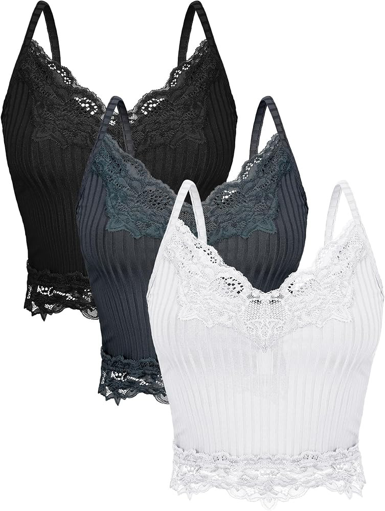 3 Pcs Women's Lace Tank Tops Y2k Camisole Tops Lace Patchwork Crop Tops Grunge Style Ribbed Knitt... | Amazon (US)