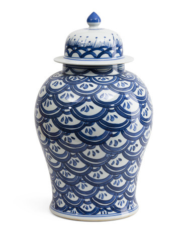 13x21 Porcelain Sea Wave Temple Jar With Lid | TJ Maxx