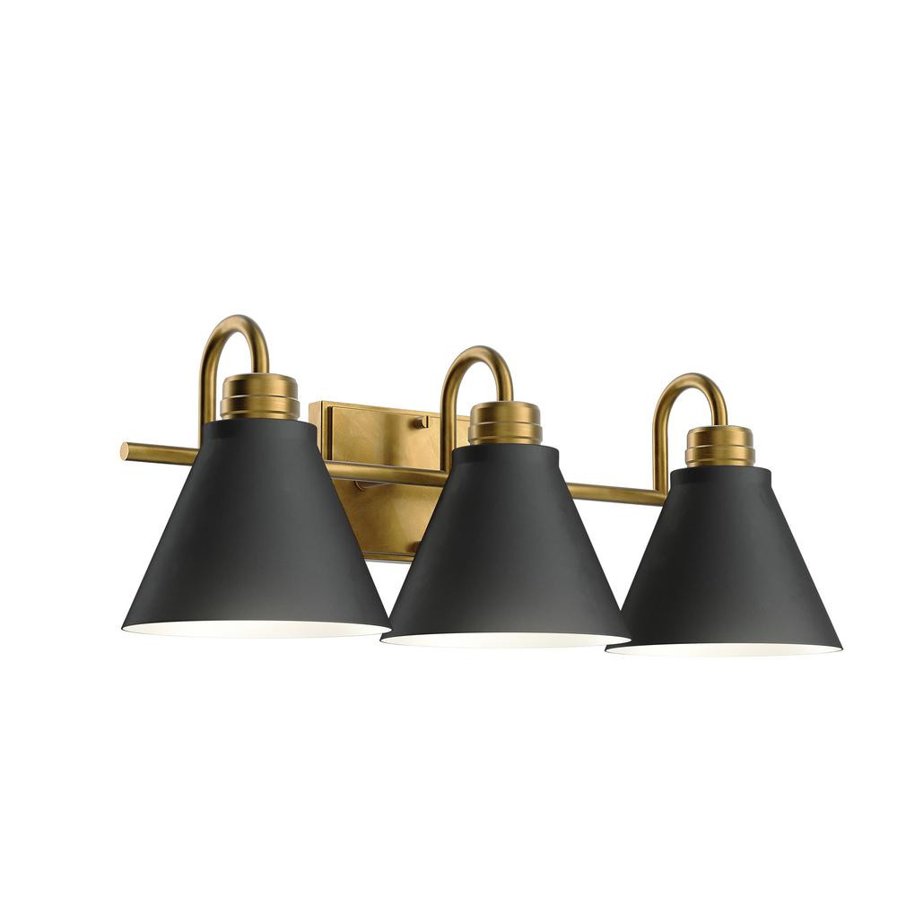 KICHLER Rosburg 23 in. 3-Light Natural Brass with Matte Black Vanity | The Home Depot