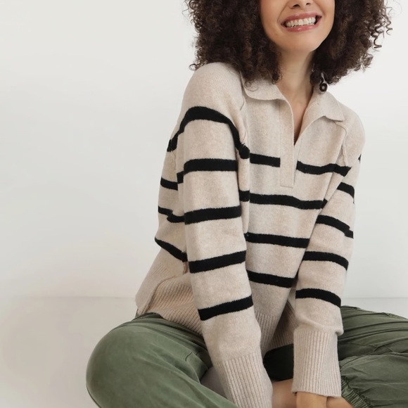 Aerie unREAL Striped Polo Oversized Sweater in Beige/Black Size XS | Poshmark