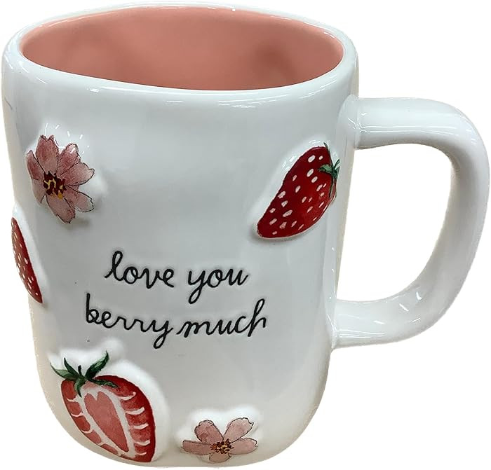 Rae Dunn Valentine's Day Coffee Mug, Love You Berry Much, Strawberries & Flowers Design, White Ce... | Amazon (US)