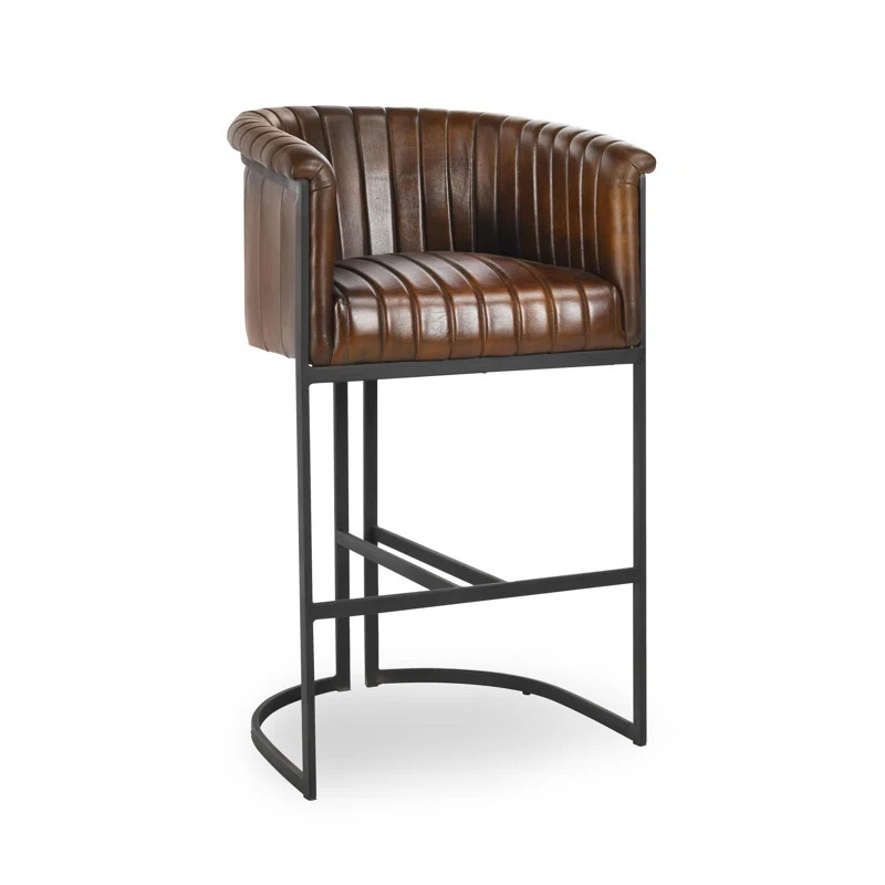 Seville 30" Top Grain Leather Bar Stool In Brown | Perigold