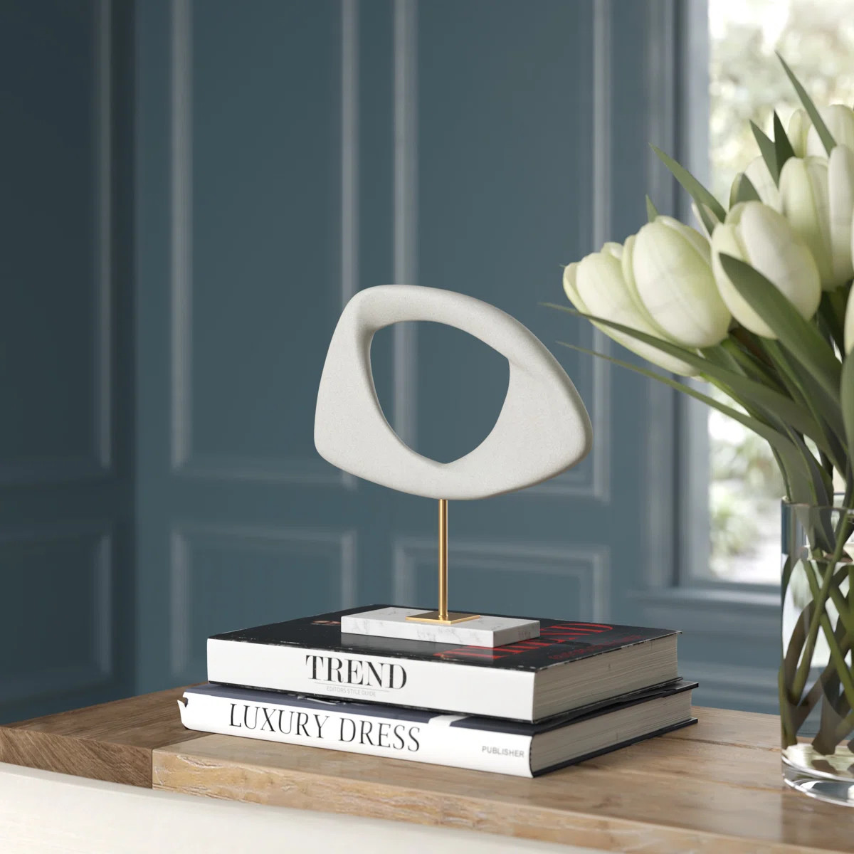 Polystone Cut-Out Abstract Decorative Sculpture with Marble Stand | Wayfair North America