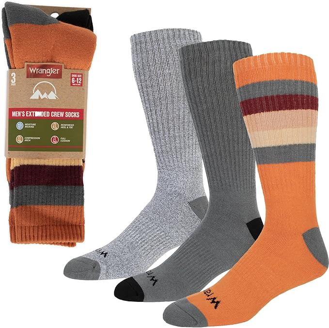 Wrangler 3 Pack Cushioned Arch Support Mens Crew Socks - Mens Socks Size 6-12 | Amazon (US)