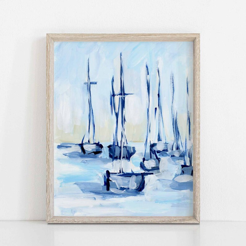 Sailboat Print Modern Coastal Home Decor Nautical Bathroom Artwork Sailing Wall Art the Mooring A... | Etsy (US)