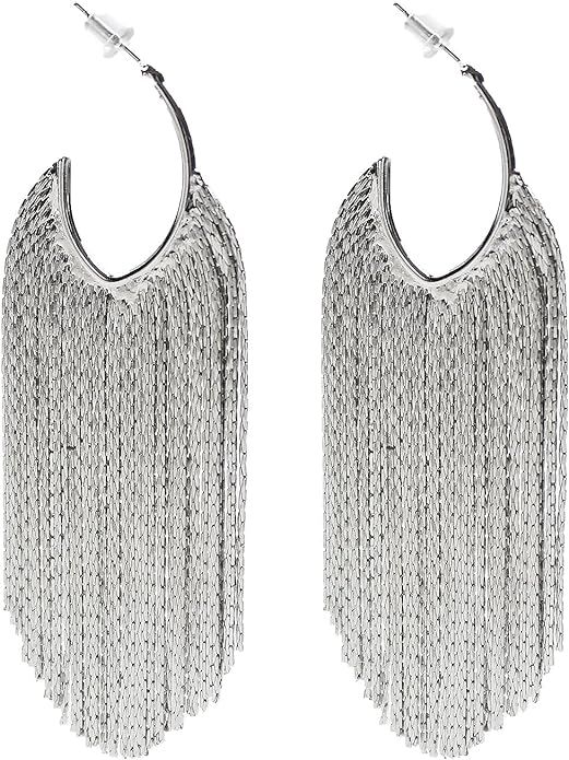 Boho Linear Tassel Drop Dangling Earrings For Women,Long Formal Country Bohemian Fringe Chain Cha... | Amazon (US)