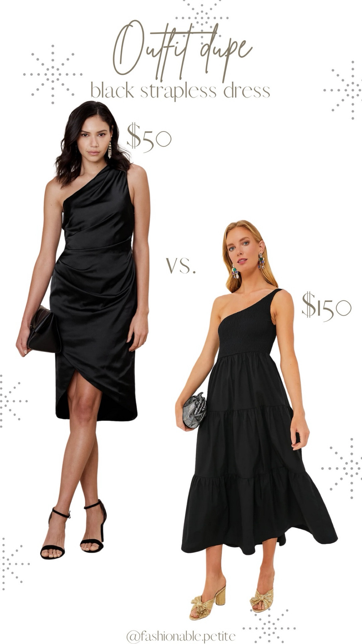 Black strapless dresses. A dupe to this $150 black dress. Strapless dress. Party dress. Party outfit. NYE. New Year’s Eve outfit. Black dress. 

#LTKHoliday
