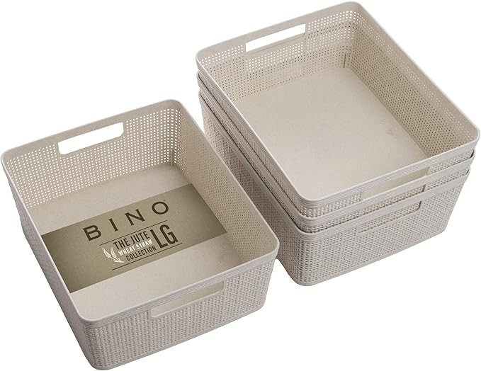 BINO - Woven Plastic Basket, Medium (Natural), 4-Pack, The Jute Collection, Home Organization, Sp... | Amazon (US)