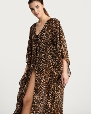 F&F Leopard Print Tie Front Maxi Beach Kaftan in Multi Brown | Tesco F&F