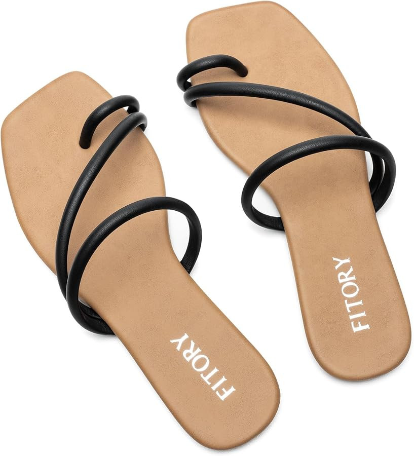 FITORY Women's Cross Strap Flat Sandals,Fashionable Toe Ring Thong,Open Toe Slide Shoes for Summe... | Amazon (US)