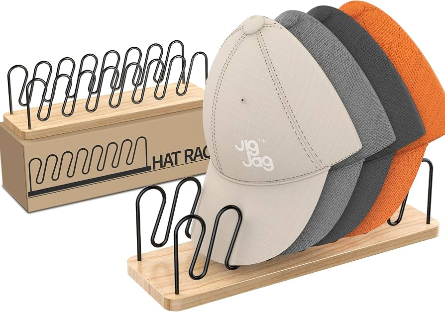 Hat Organizer for Baseball Caps 2 Pack, Premium Wood and Metal Design Hat Storage for 14 Baseball... | Amazon (US)