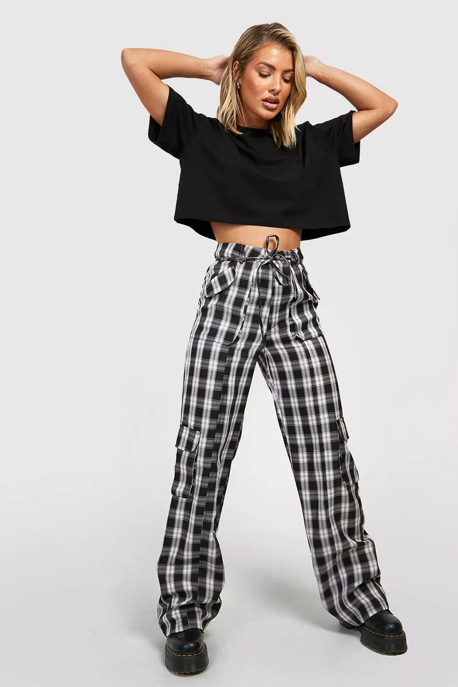 Flannel High Waisted Woven Cargo Pants | Boohoo.com (US & CA)