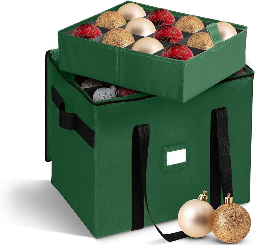 Christmas Ornament Storage Container,Box Stores Up to 48-6", Adjustable Dividers, Large Organizer... | Amazon (US)