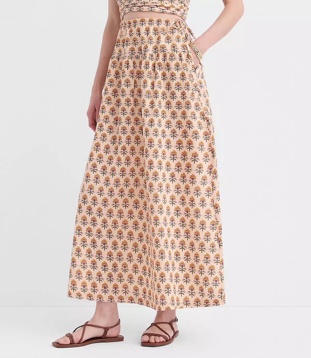 LOFT Beach Garden Linen Cotton Drawstring Maxi Pocket Skirt | LOFT