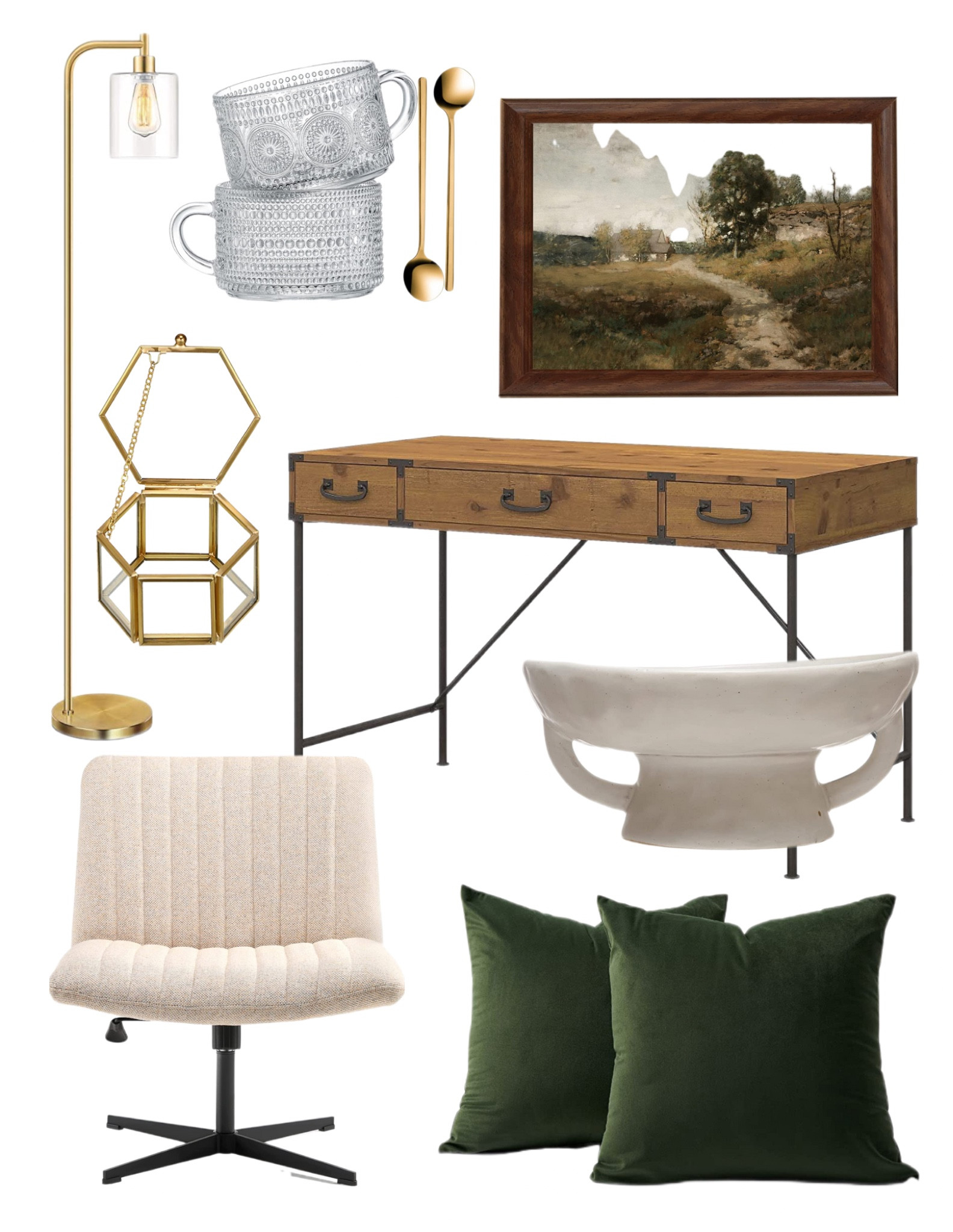 Amazon office
Home decor 
Moody decor
Vintage decor
Boucle office chair
Brass lamp
Office desk
Office chair
Velvet pillows
Coffee cups

#LTKFind #LTKhome #LTKunder100