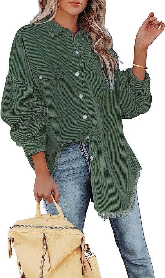 luvamia Womens Shacket Jacket Oversized Corduroy Button Down Shirt Long Sleeve Tops | Amazon (US)