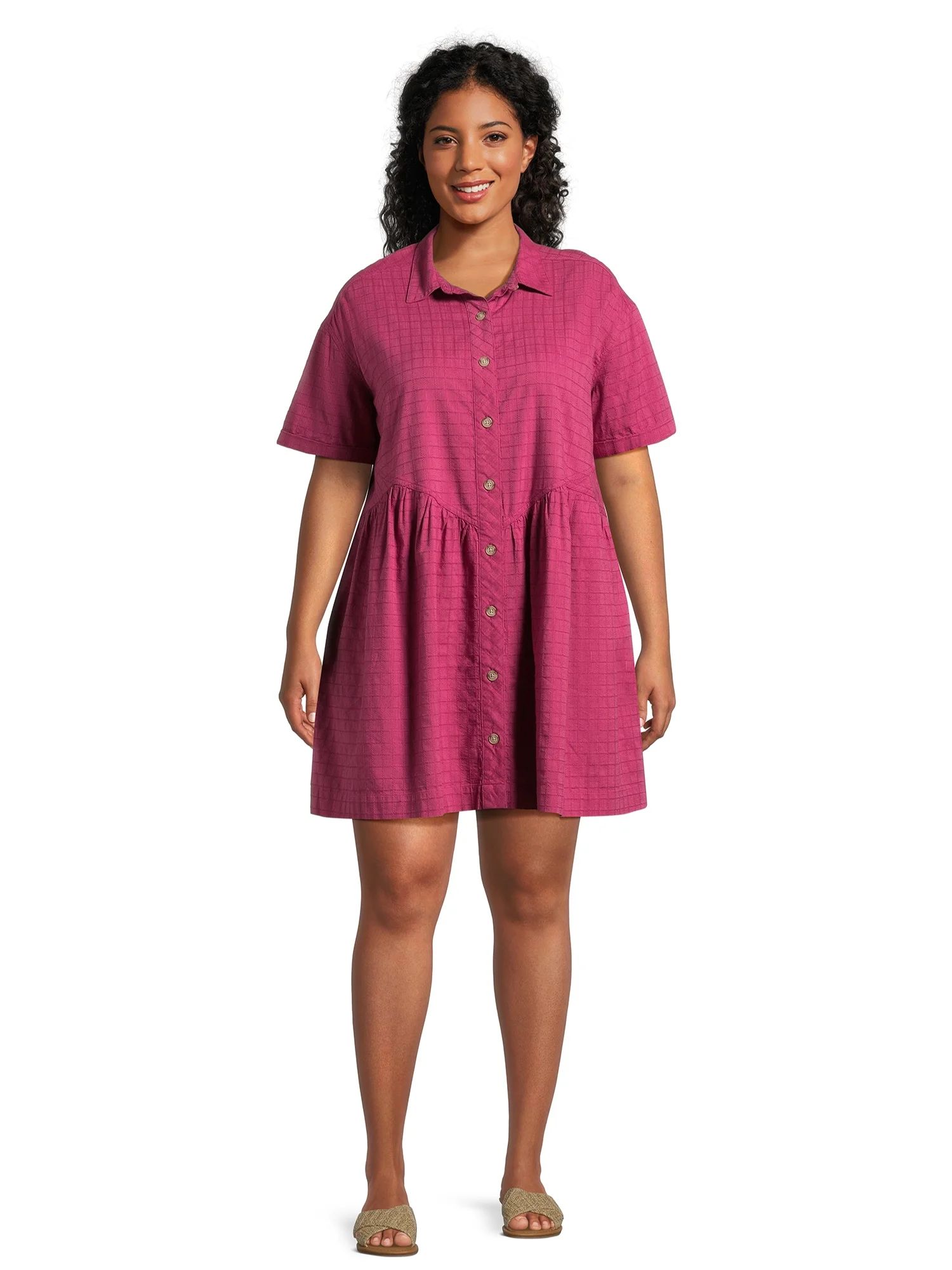 Terra & Sky Women's Plus Size Shirt Dress with Short Sleeves, Sizes 0X-5X - Walmart.com | Walmart (US)
