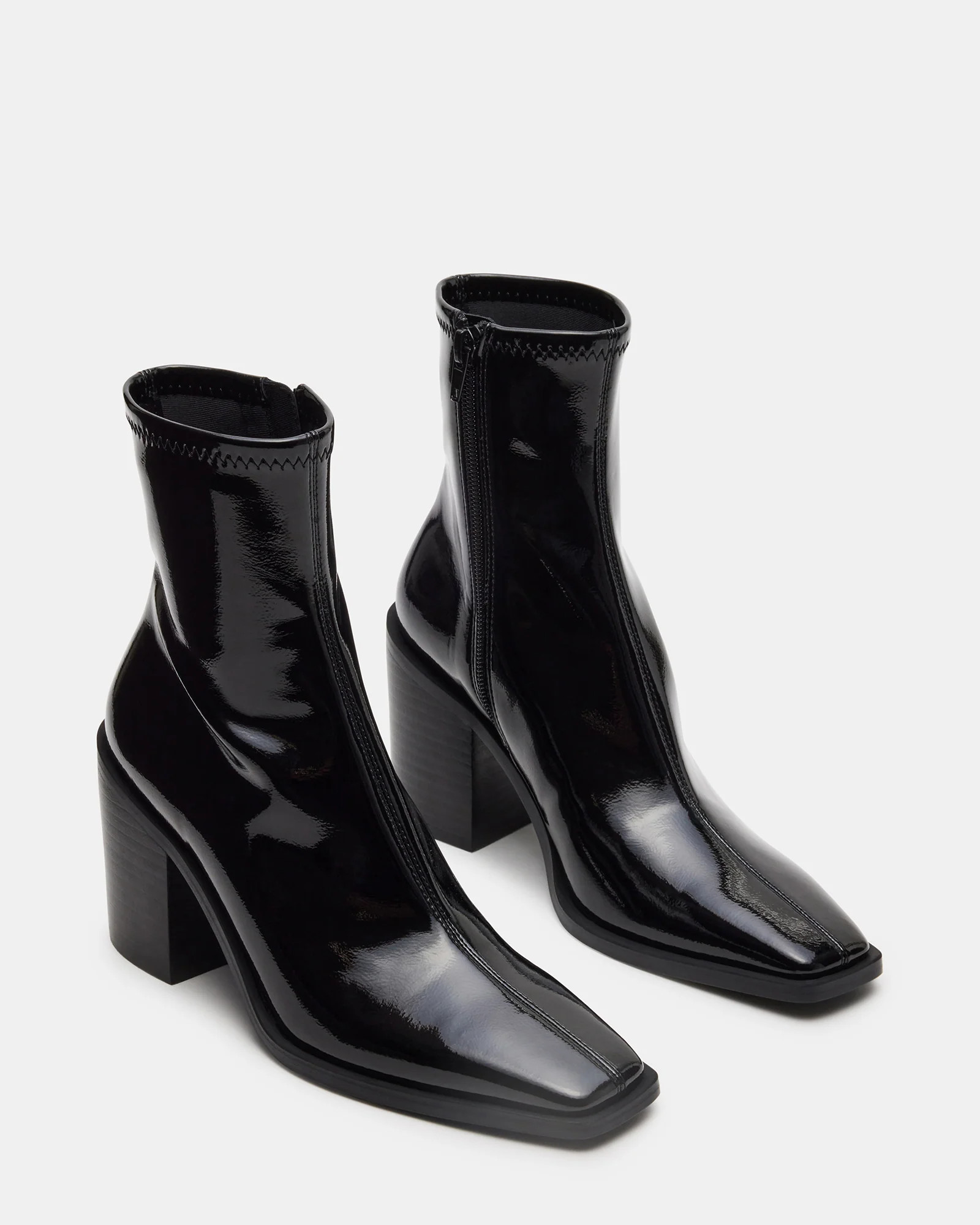ROLFE Black Patent Square Toe Ankle Boot | Women's Designer Booties | Steve Madden (Canada)