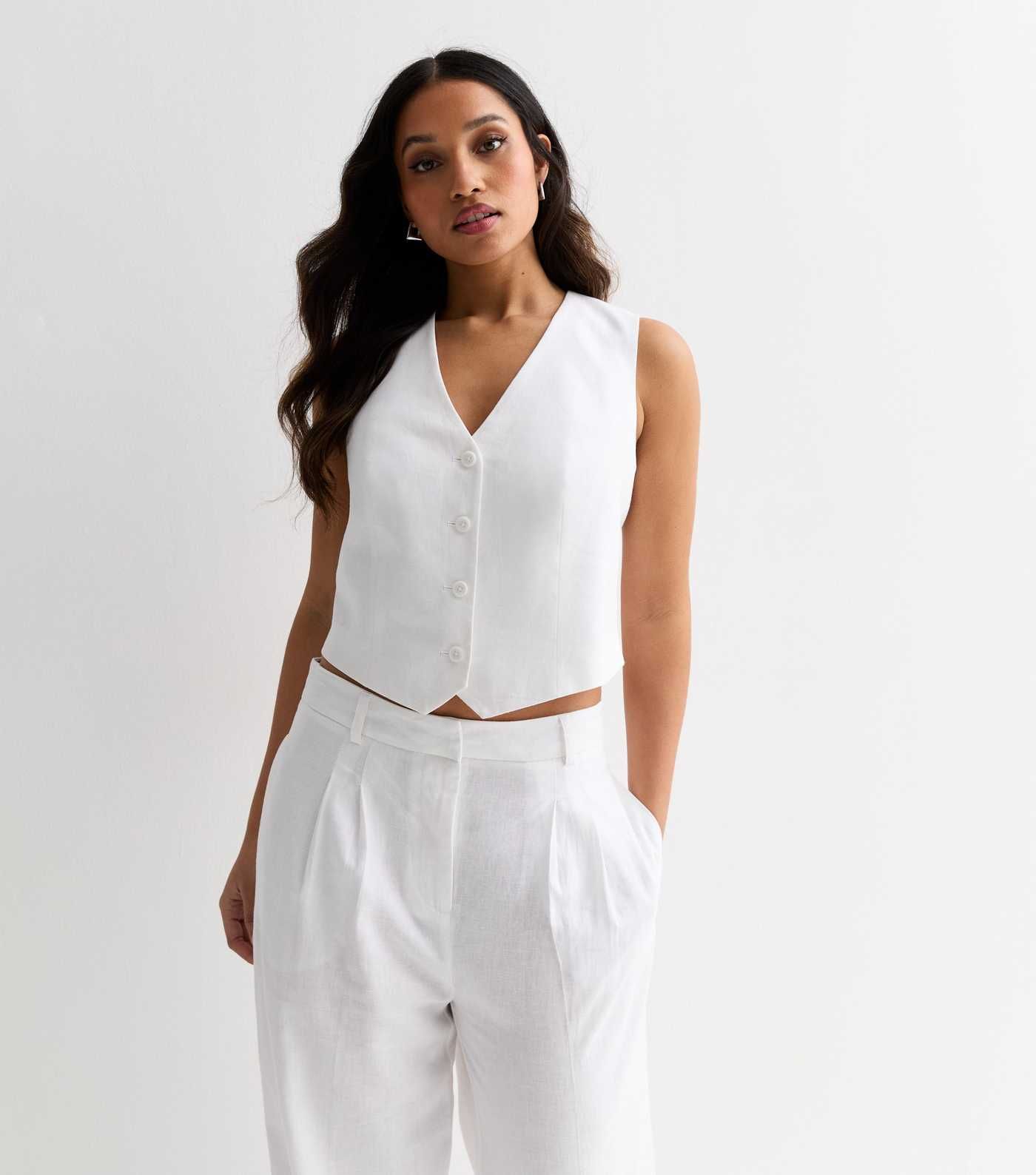 Petite White Linen Blend Waistcoat | New Look | New Look (UK)