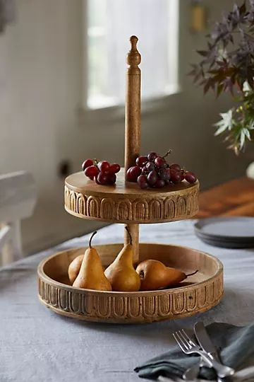 Carved Wood 2-Tier Stand | Anthropologie (US)