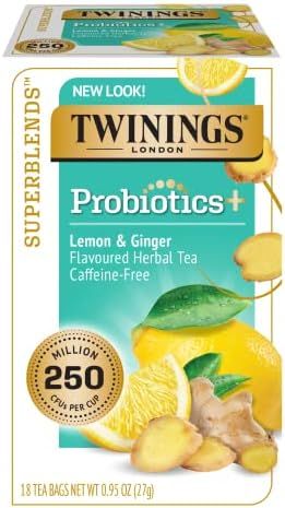 Twinings Superblends Probiotics+ Lemon & Ginger Flavoured Herbal Tea With Turmeric, Caffeine-Free... | Amazon (US)