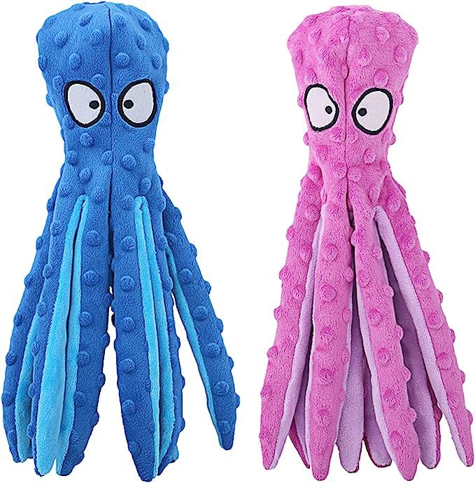 HGB Squeaky Dog Toys, Octopus No Stuffing Crinkle Plush Dog Chew Toys for Puppy Teething, Pet Tra... | Amazon (US)
