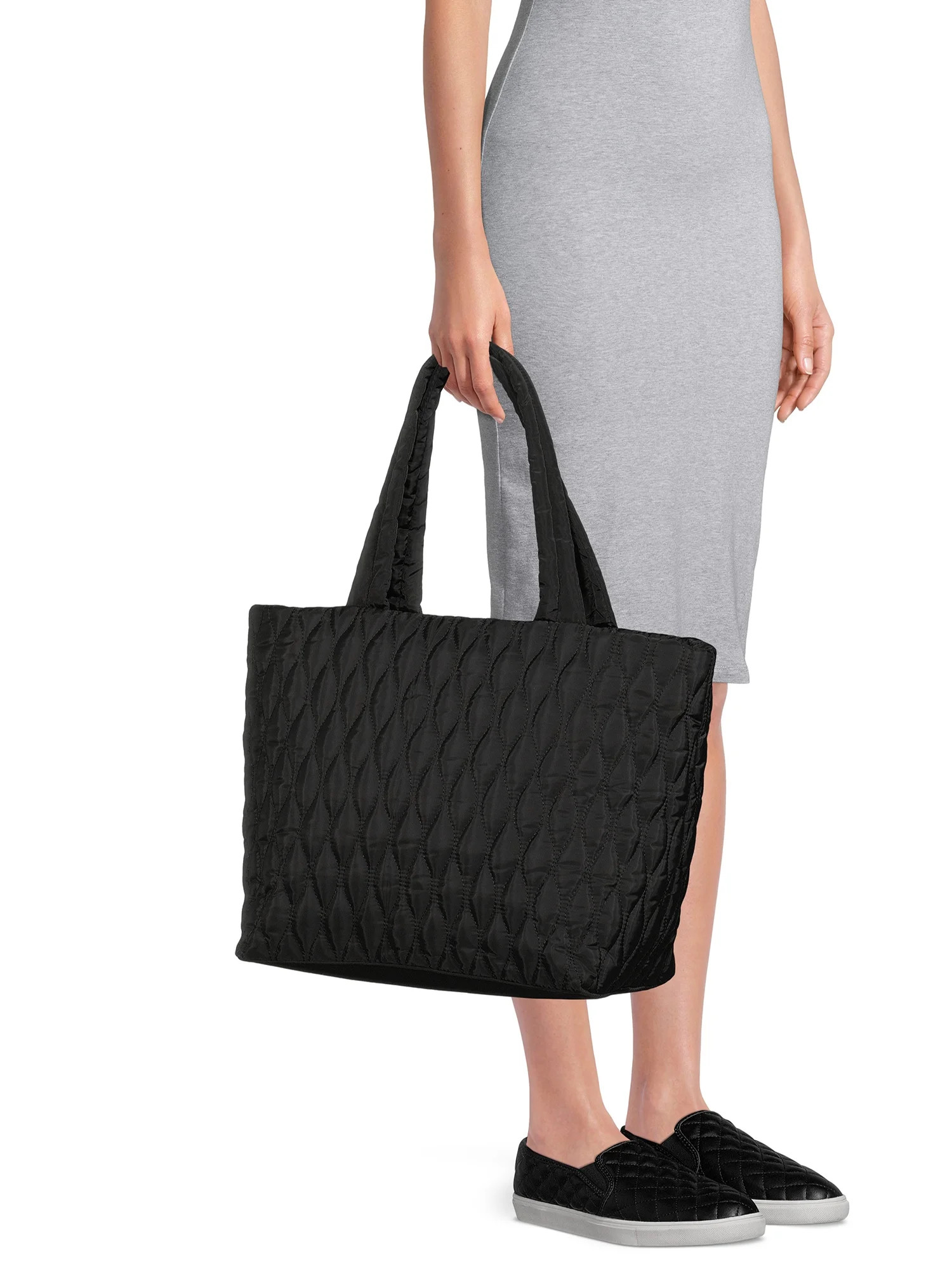 Time and Tru Women's Tara Nylon Tote Bag Black | Walmart (US)
