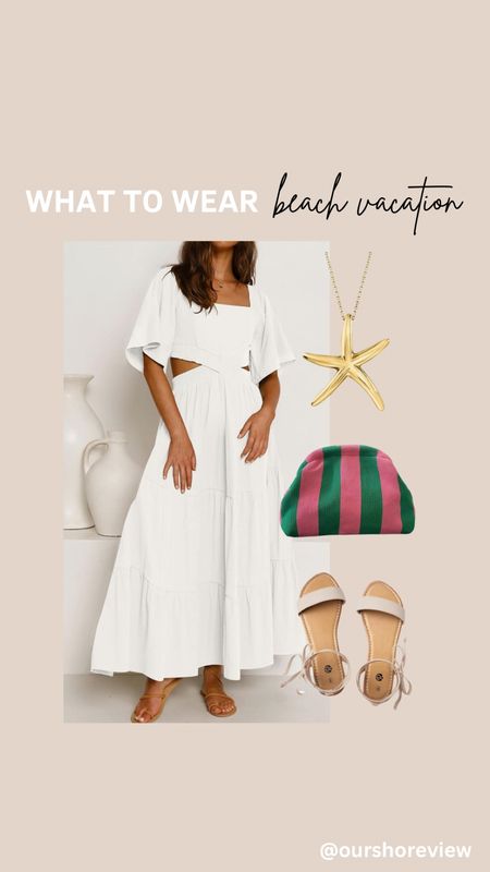 White maxi dress, vacation dress, vacation outfit, colorful clutch, starfish necklace, nude flats, nude sandals, Amazon vacation outfit, Mexico vacation, Bahamas, Turks and Caicos, Rosemary Beach, Palm Springs, Cabo

#LTKfindsunder50 #LTKstyletip