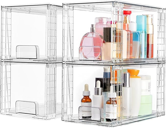 Vtopmart 4 Pack Large Stackable Storage Drawers,Easily Assemble Acrylic Bathroom Closet Undersink... | Amazon (US)