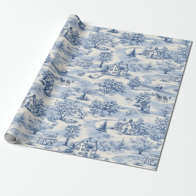 Vintage Country Christmas Blue  Wrapping Paper | Zazzle | Zazzle