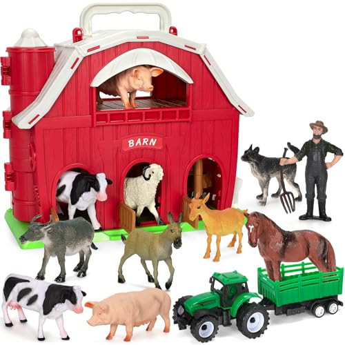Farm Animals Toys for 1 2 3 4 5 Year Old Toddlers Girls Boys, Big Red Barn Farm Playset with Figures Animals and Tractor Toy for Kids 3-5, Educational Learning Toys, Christmas Birthday Easter Gifts | Amazon (US)