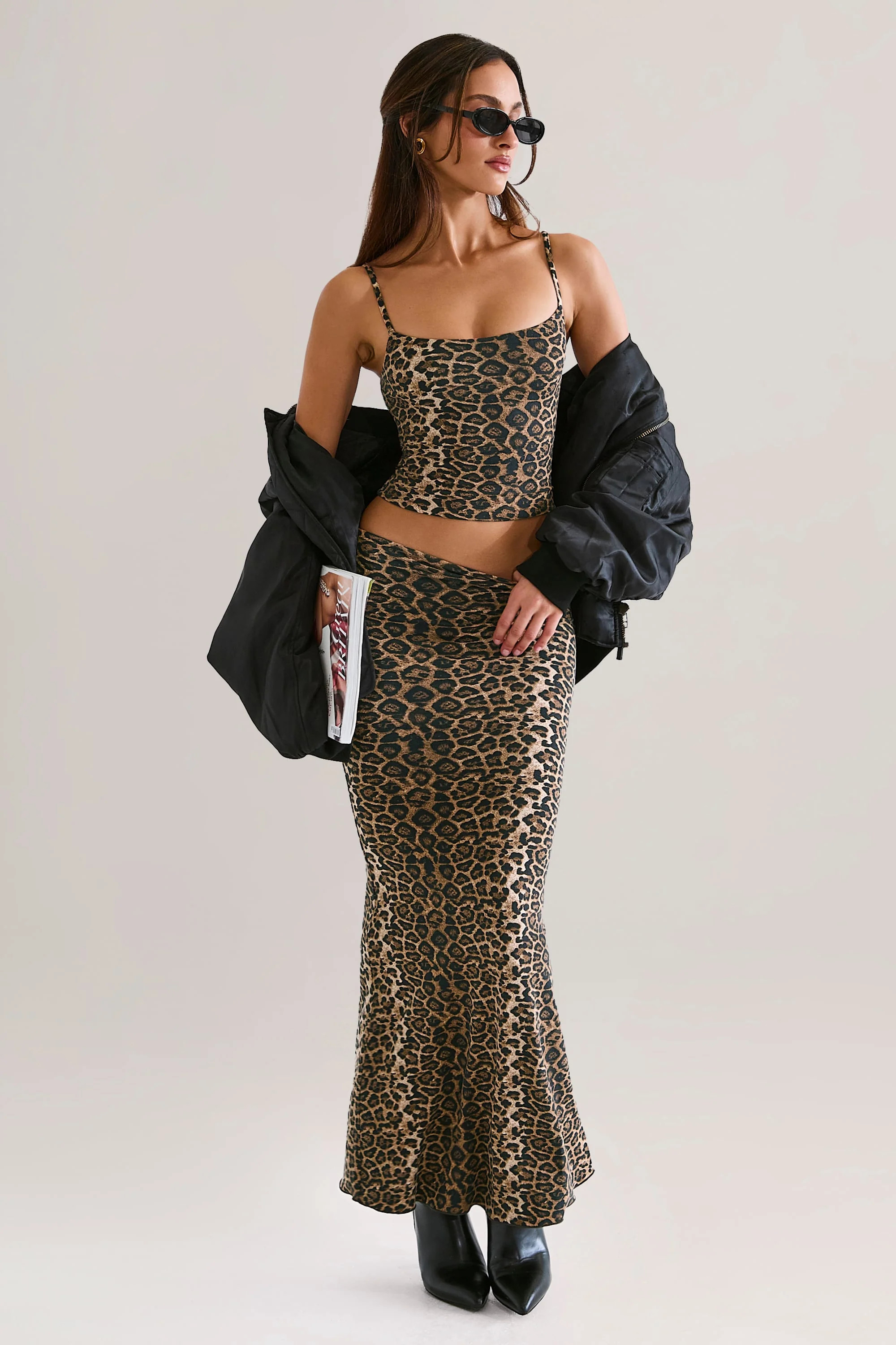 Modal Mid-Rise Fishtail Maxi Skirt in Leopard Print | Oh Polly