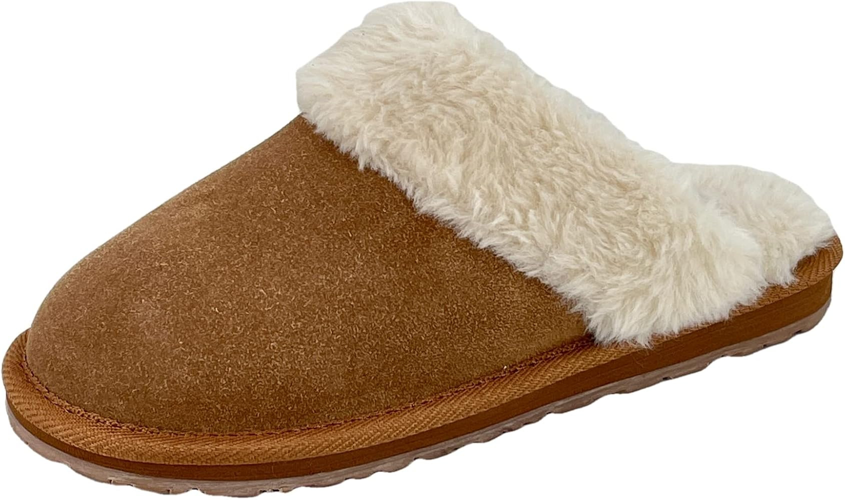 Clarks Womens Open Back Suede Leather Comfort Clog Slipper JMS0583C - Plush Faux Fur Trim - Indoo... | Amazon (US)