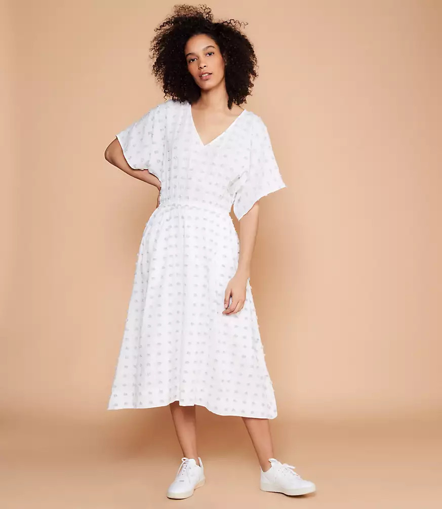 Lou & Grey Pom Pom V-Neck Midi Dress | LOFT