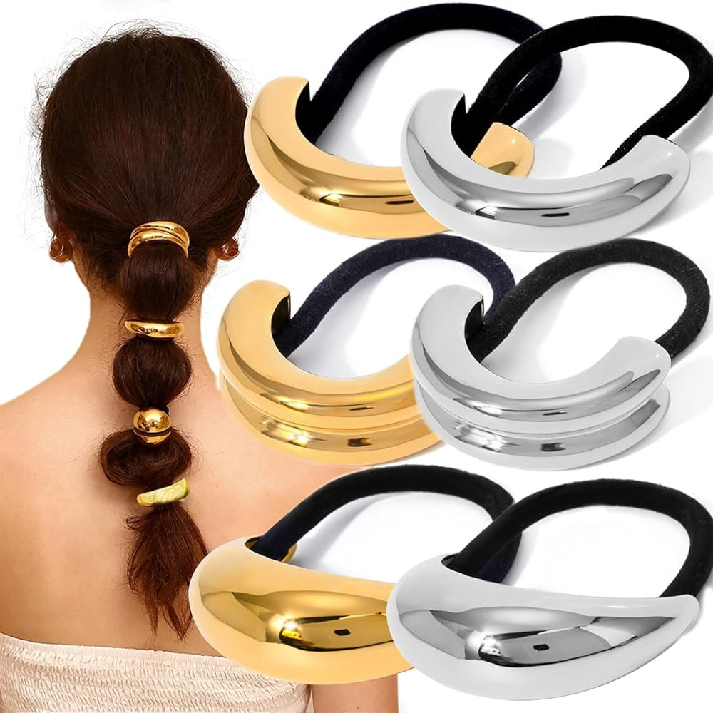 6 PCS Metal Hair Ties Geometric Elastic Hair Ties Fashion Anti-Slip Glossy Arch Ponytail Hair Ban... | Amazon (US)