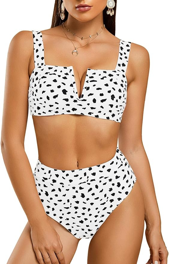 Saodimallsu Womens Sexy Two Piece Leopard Printed Swimsuits High Waisted High Cut Padded Bikini S... | Amazon (US)