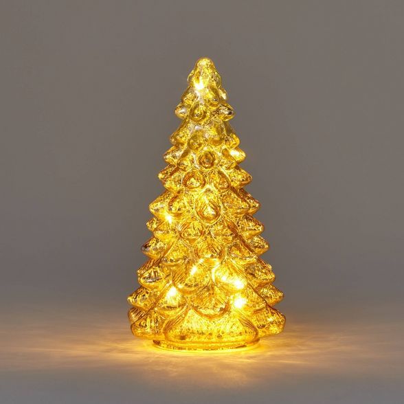 9.25'" Lit Glass Christmas Tree Decorative Figurine Champagne - Wondershop™ | Target