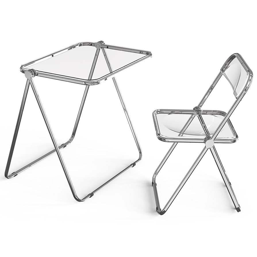 VINGLI Folding Acrylic Table and Chair Set Small TV Tray for Snack Dinner on Couch, Tiny Foldable... | Amazon (US)