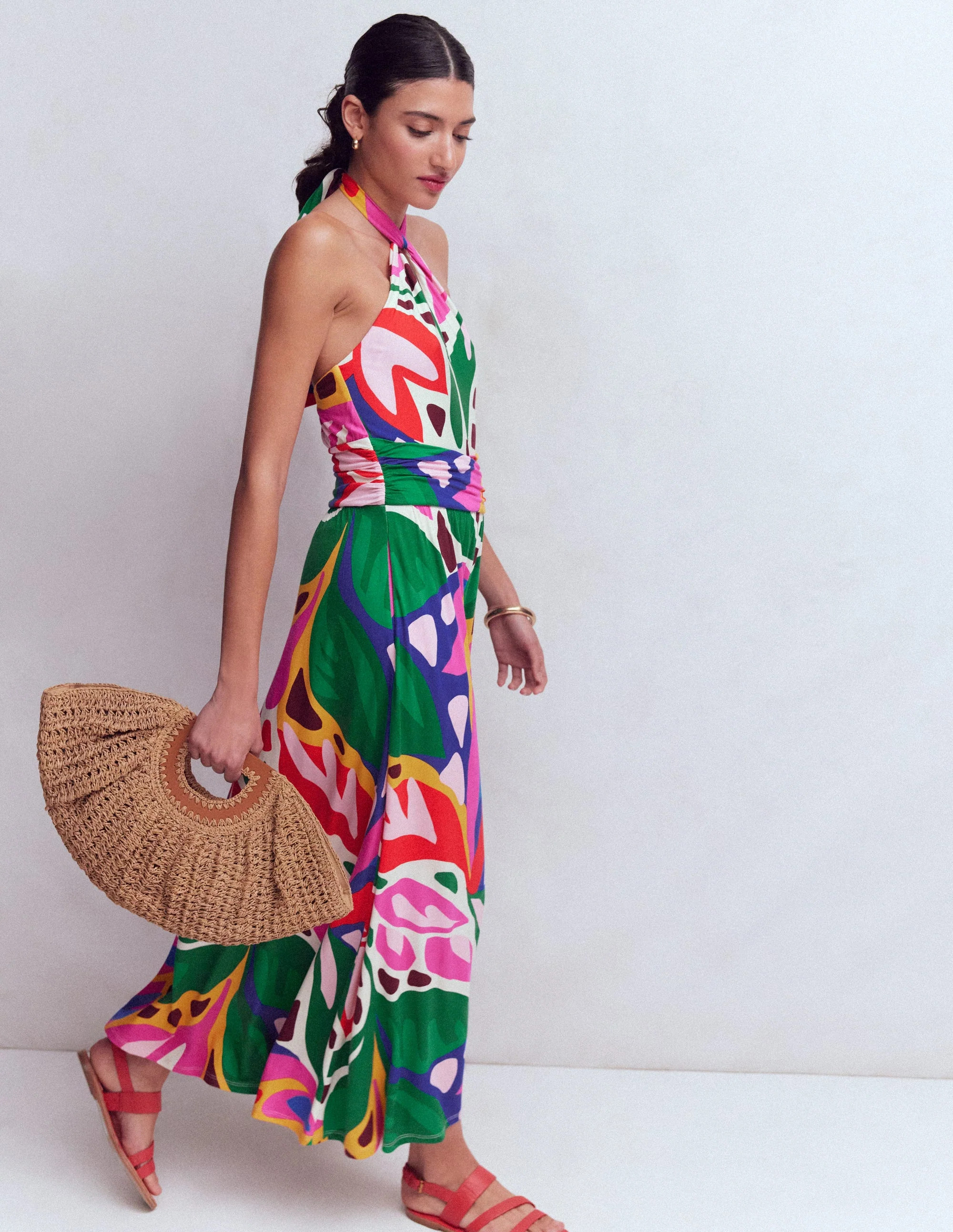 Sydney Twist Neck Jersey Dress-Multi, Leafy Cascade | Boden (US)